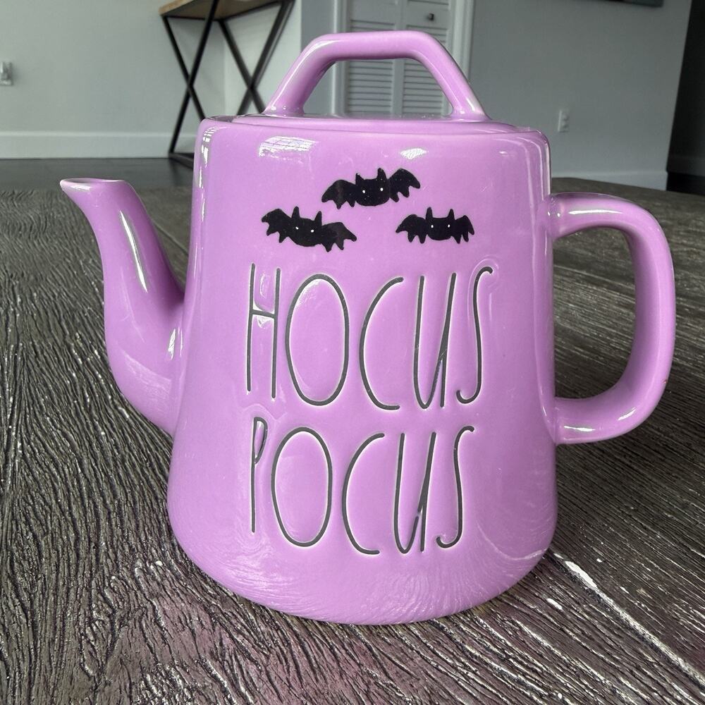Rae Dunn Hocus Pocus Teapot & Witch’s Brew Mug 2 Pc Set Halloween Purple - Picture 2 of 14